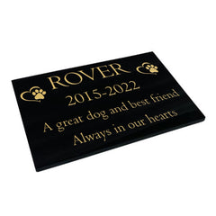 Dog Memorial Plaque – Premium Black Granite (Paw & Heart Design) – Available in Standard & Large Sizes