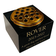 Granite Memorial Vase for Pet- Dog -Rectangle Shape – 6x6x4" - with Gold Metal Flower Insert