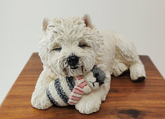 Wooden Pillbox Style Cremation Urn For West Highland White Terrier.