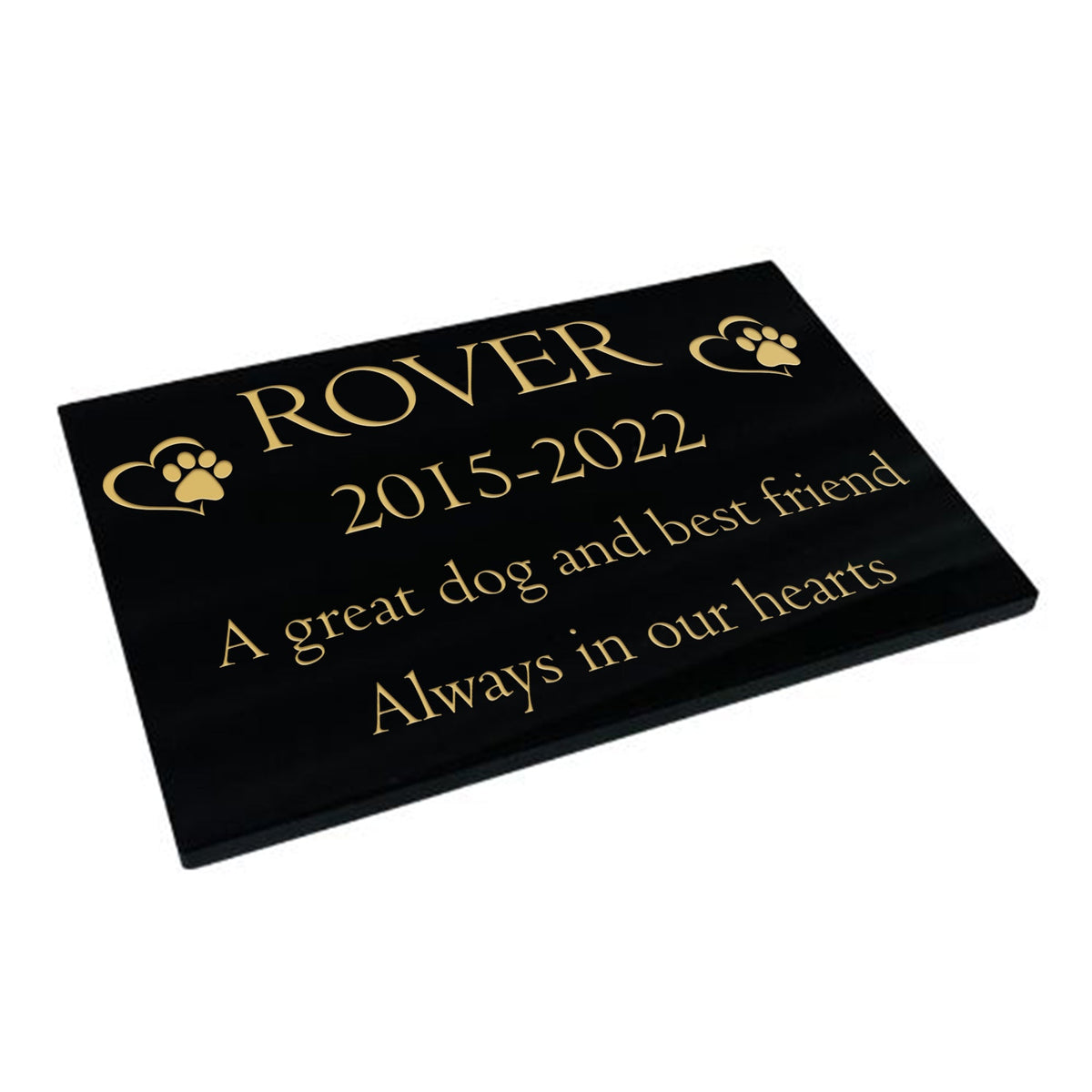Dog Memorial Plaque – Premium Black Granite (Paw & Heart Design) – Available in Standard & Large Sizes