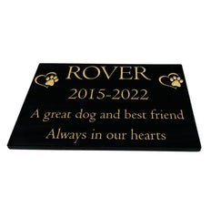 Dog Memorial Plaque – Premium Black Granite (Paw & Heart Design) – Available in Standard & Large Sizes