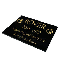 Dog Memorial Plaque – Premium Black Granite (Paw & Heart Design) – Available in Standard & Large Sizes
