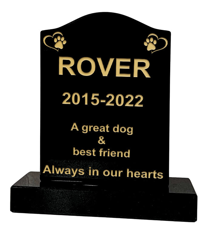 Granite Memorial Ogee Headstone – Small Size- For Pets with Paw & Heart- Free Personalised Engraving