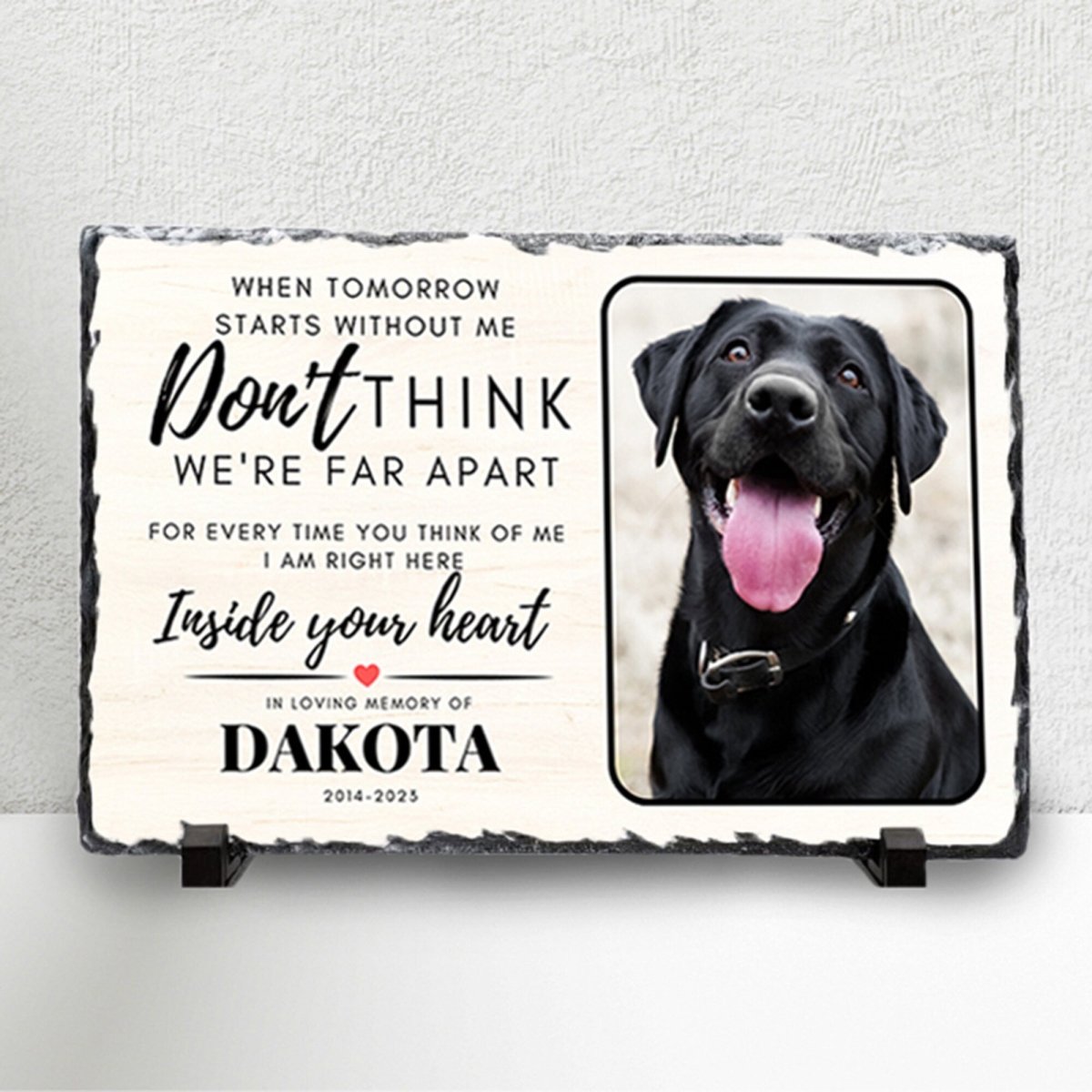 Custom Pet Memorial – Personalised Dog Photo Plaque on Natural Slate Rock Frame