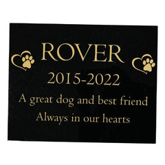 Dog Memorial Plaque – Premium Black Granite (Paw & Heart Design) – Available in Standard & Large Sizes