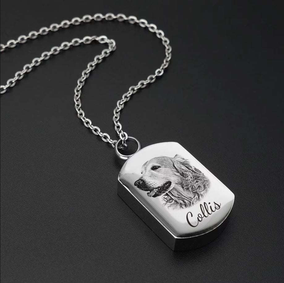 Memorial Pet Necklace - Custom Pet Photo Pendant & Cremation Ashes Jewelry