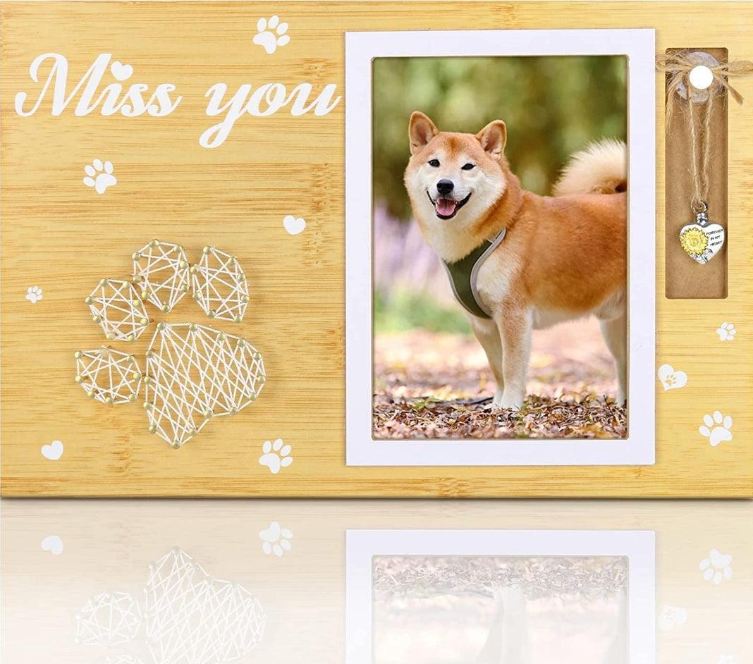 Pet Memorial Photo Frame with Pendant - Wooden Paw Print