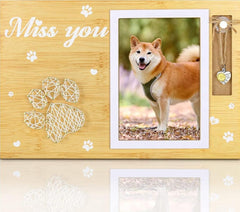 Pet Memorial Photo Frame with Pendant - Wooden Paw Print
